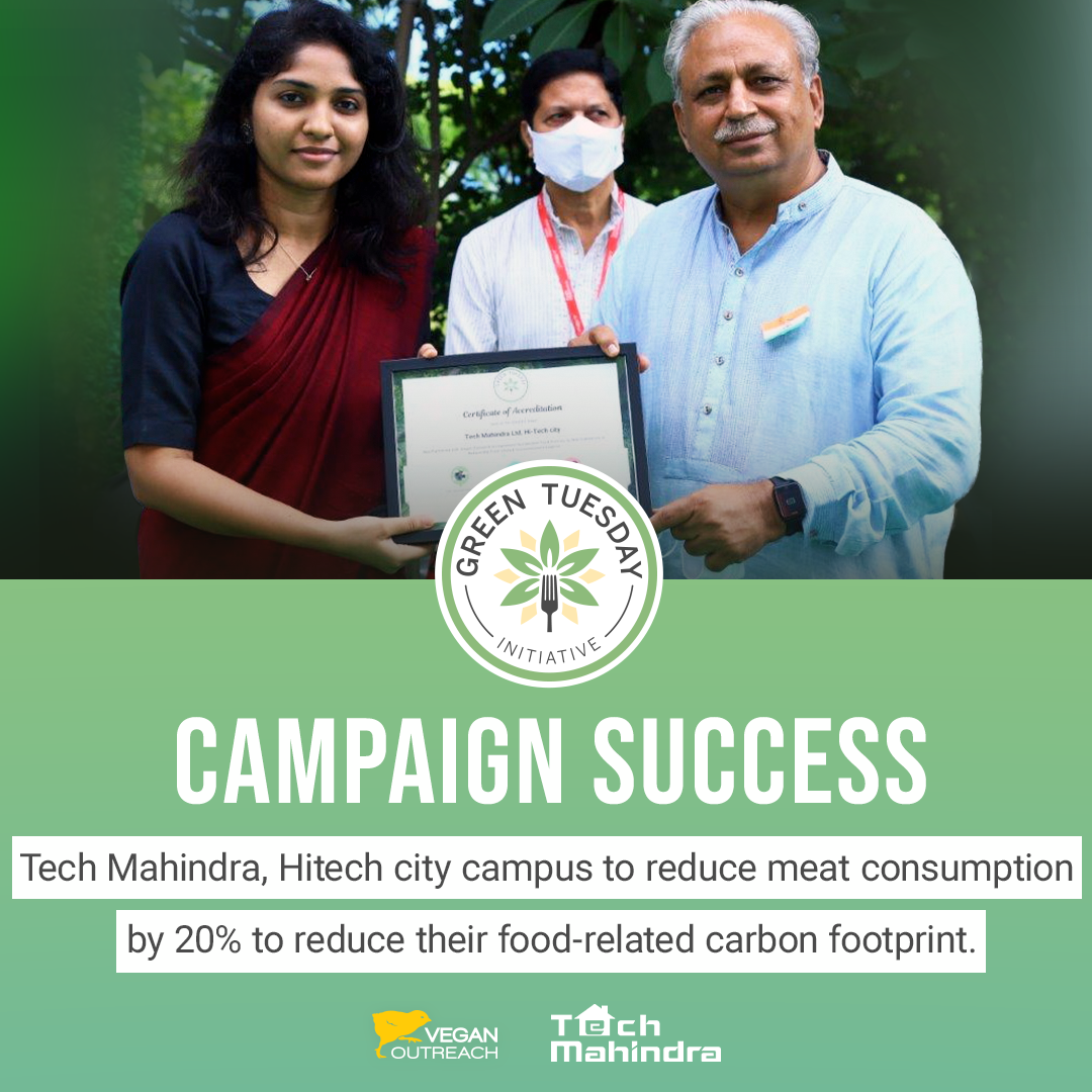 Tech Mahindra cuts down serving meat by 20% to reduce their food-related carbon footprint.