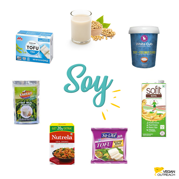Soy: Moringa Silken Tofu; Emkay Soy Milk Powder; Nutrela Soya Chunks; So-Lite Tofu; Sofit Soya Milk; White Cub Soy Coconut Curd; Home Made Soy Milk