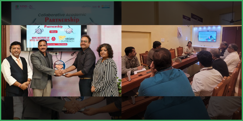 Collage of the partnership signing events at NIMS Institute of Hotel Management and St. Joseph's Institute of Management and Catering Technology