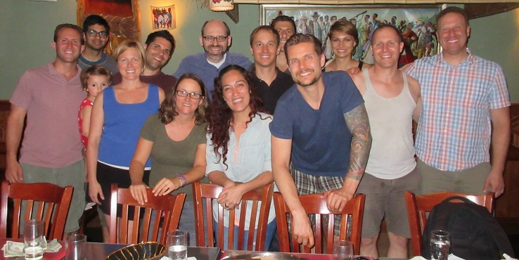 An after dinner photo with an extraordinary group. Having dinner is one of my favorite forms of socializing, and is so easy. Maybe you have a veg-friendly restaurant that others would appreciate an introduction to?